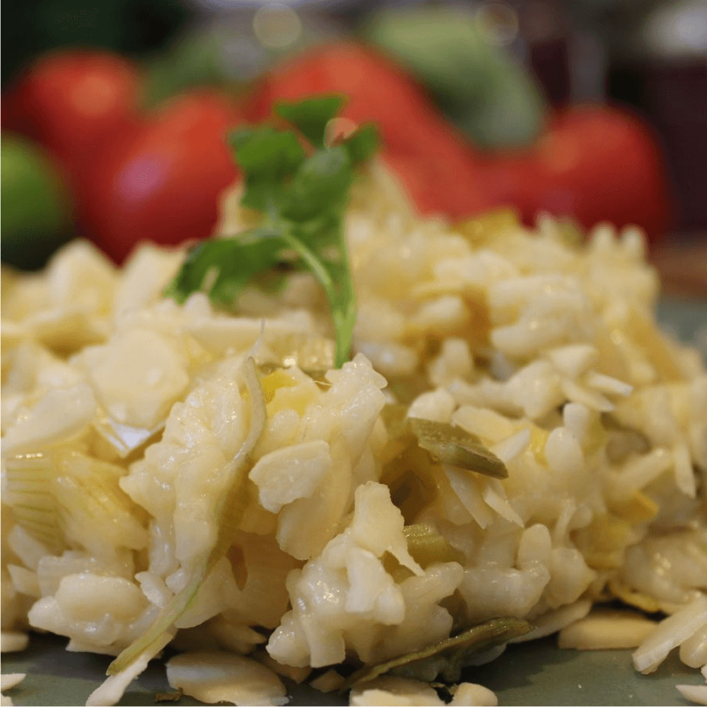 Risoto Alho Poró e Lâminas de Amêndoas